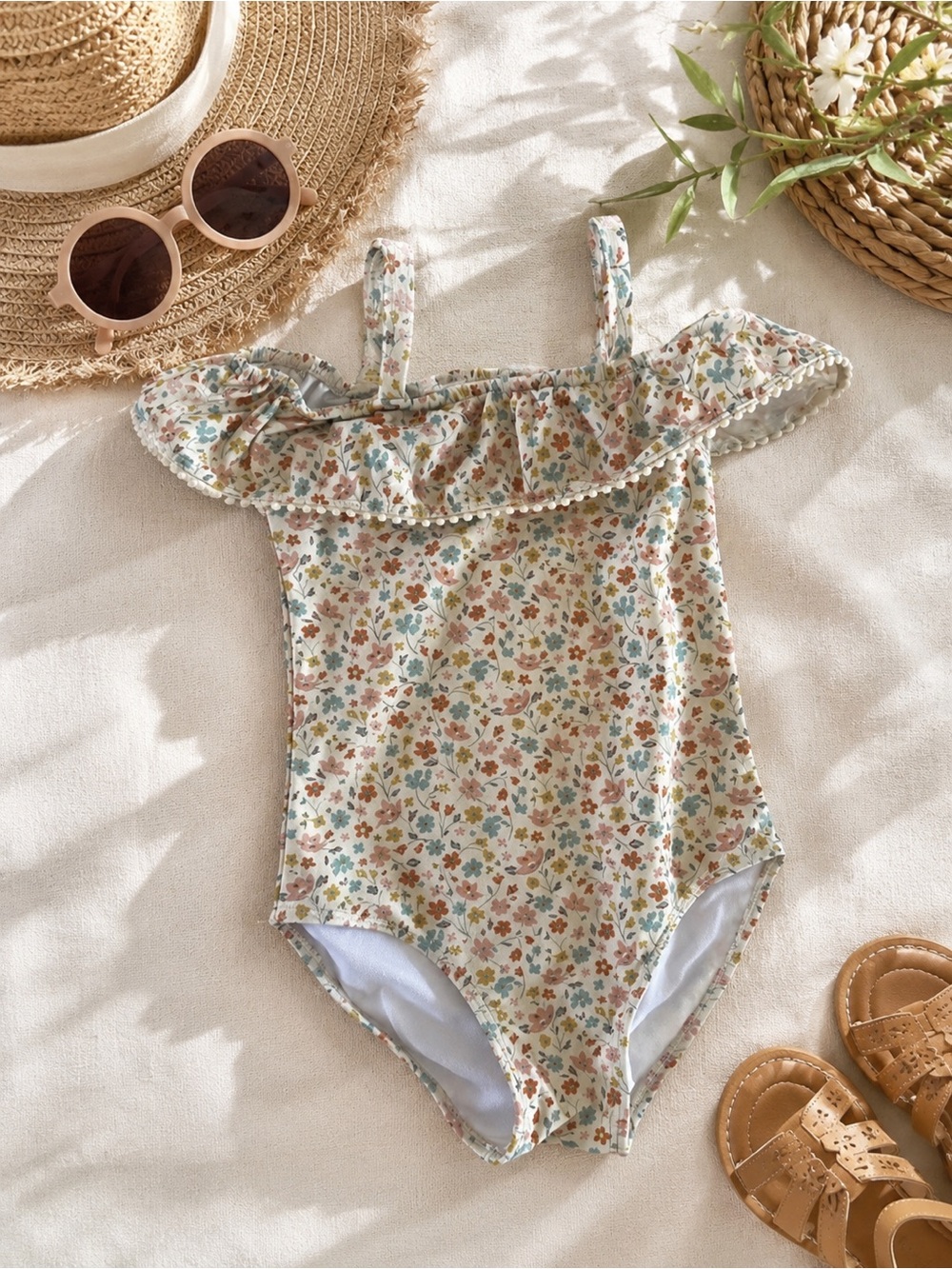 NWT Rylee + Cru Baby Girl Swimsuit 18-24M Floral Ruffle